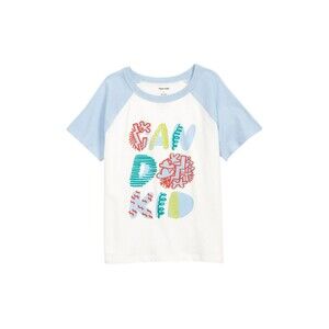 Open Edit Kids' Boxy Cotton Graphic Tee in Ivory Cloud- Blue Can Do Kid - Size 4
